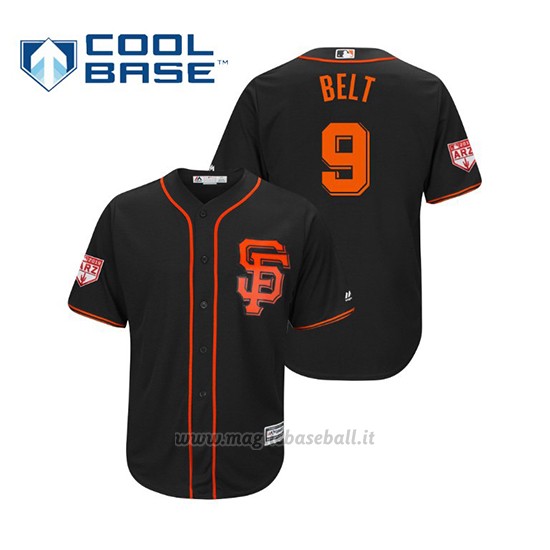 Maglia Baseball Uomo San Francisco Giants Brandon Belt Cool Base Entrenamiento De Primavera 2019 Nero